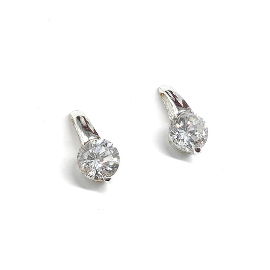 Single Stone Short Drop Style Sterling Silver Stud Earrings
