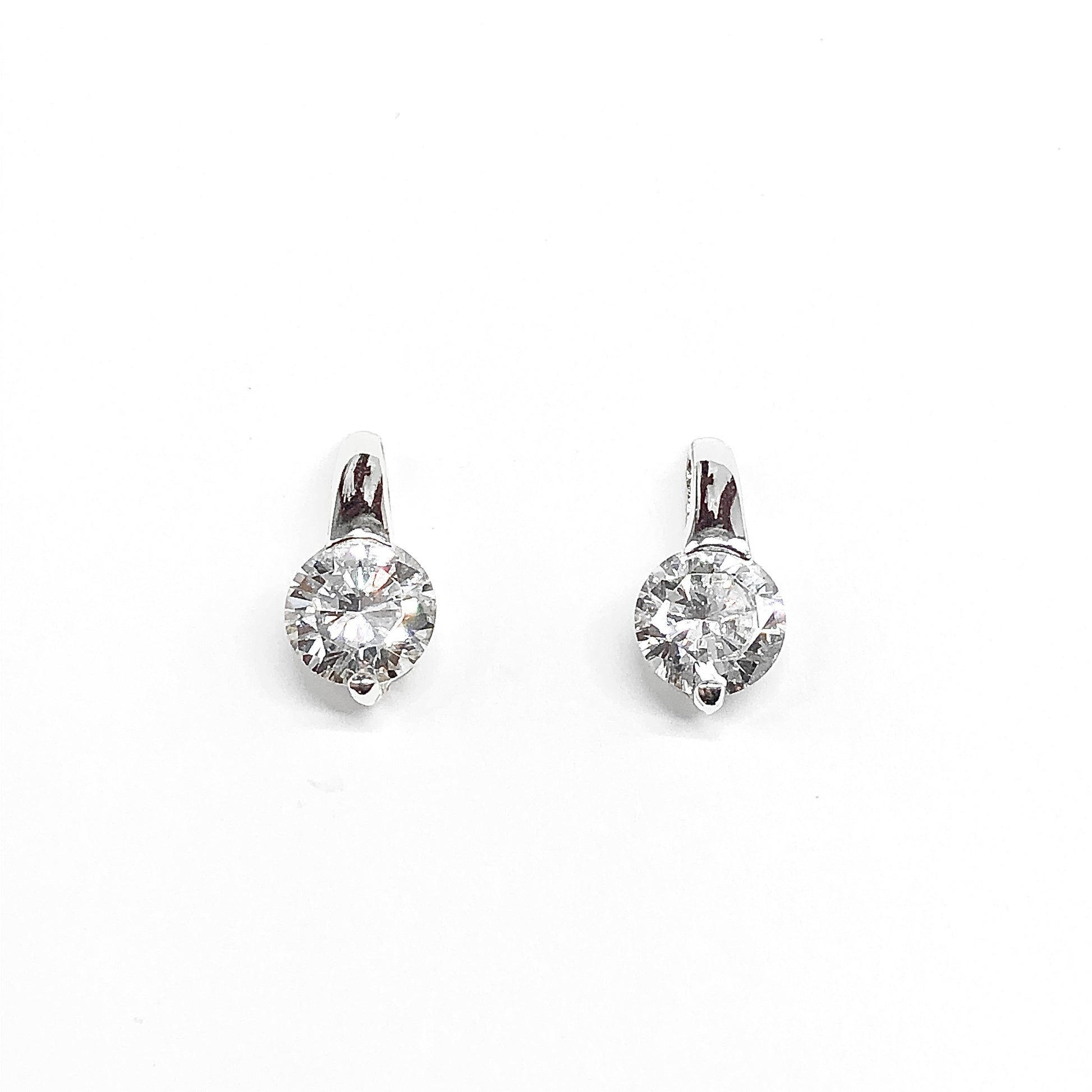 Single Stone Short Drop Style Sterling Silver Stud Earrings