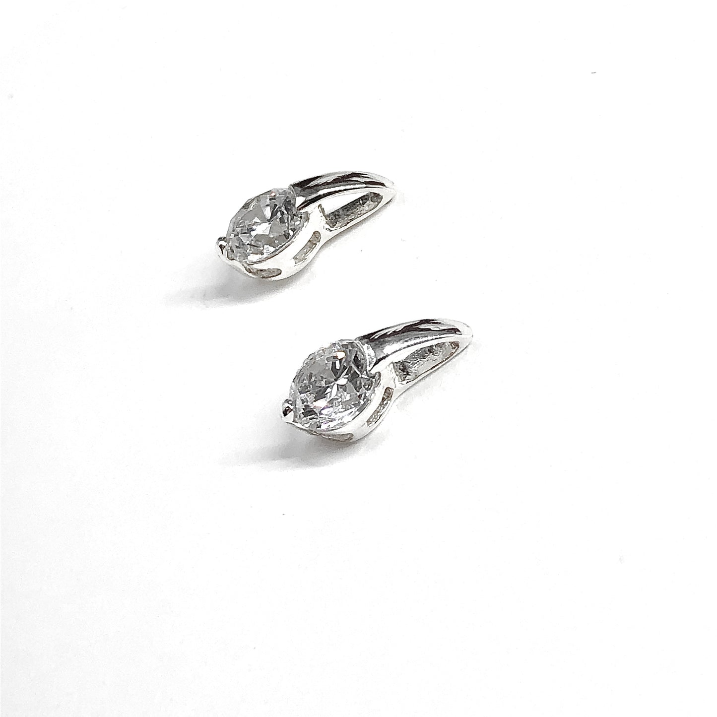 Single Stone Short Drop Style Sterling Silver Stud Earrings