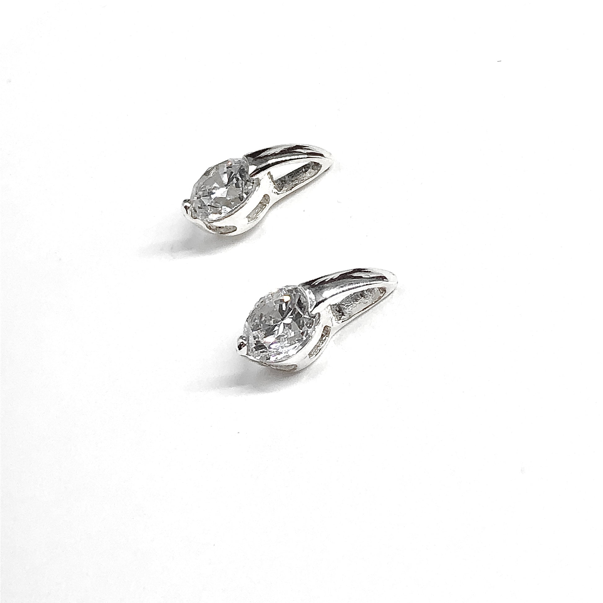 Single Stone Short Drop Style Sterling Silver Stud Earrings