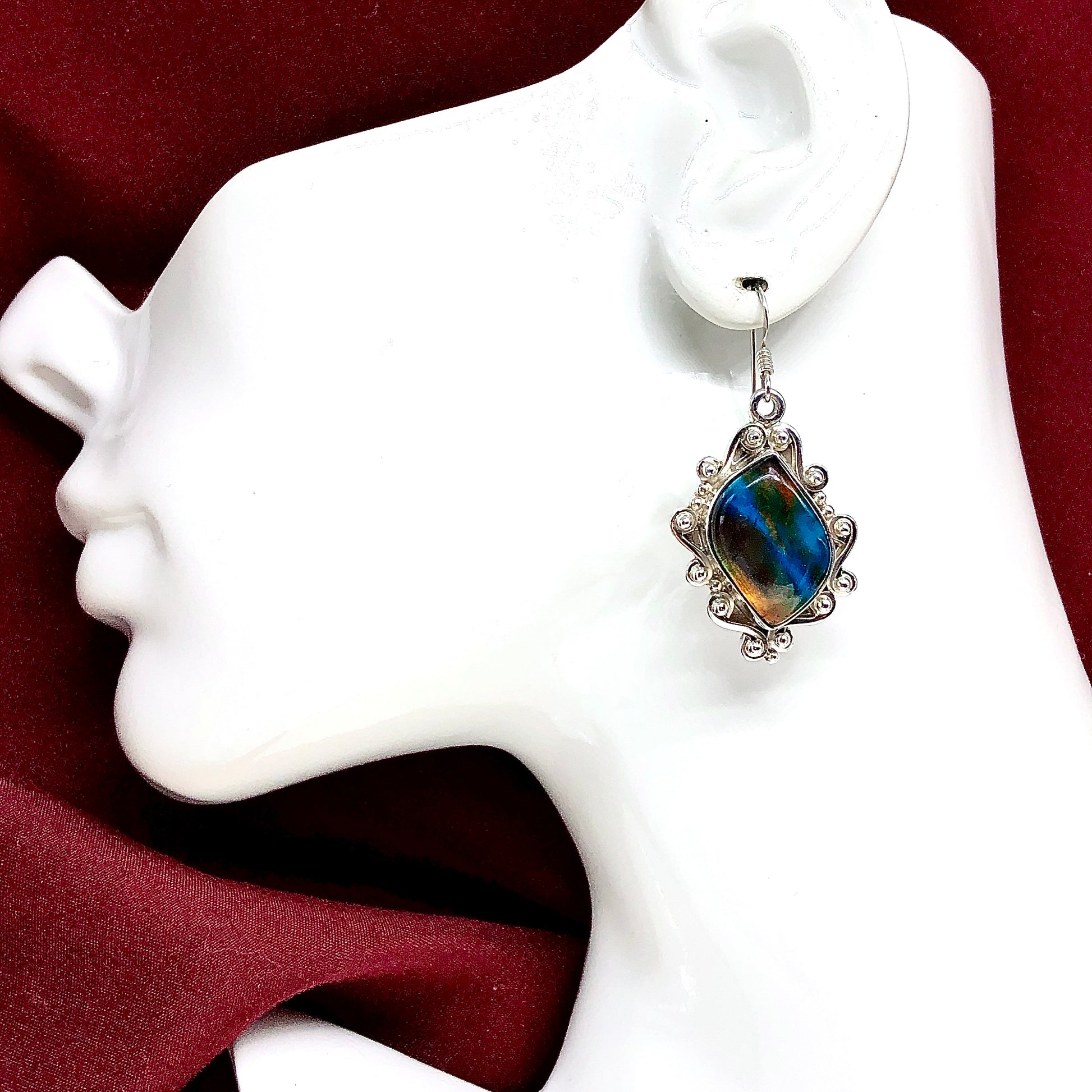 Sterling Silver Stone Earrings, Large Blue Marquise Design, Sterling Silver Dangle Earrings
