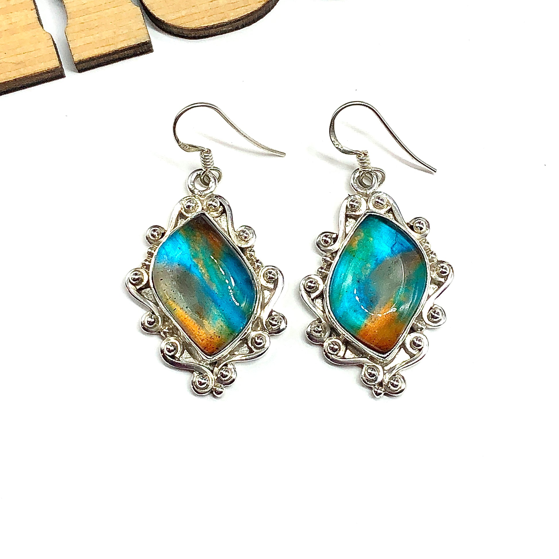 Sterling Silver Stone Earrings, Big Colorful Blue Marquise Stone, 925 Silver Dangle Earrings Design