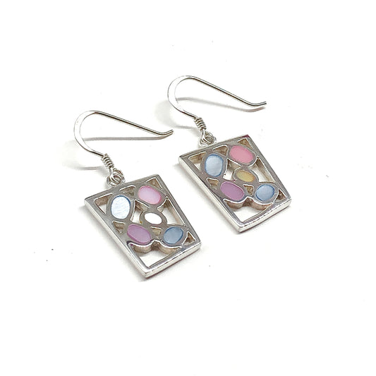 Baby Blue and Pink Modern Style Sterling Silver Earrings