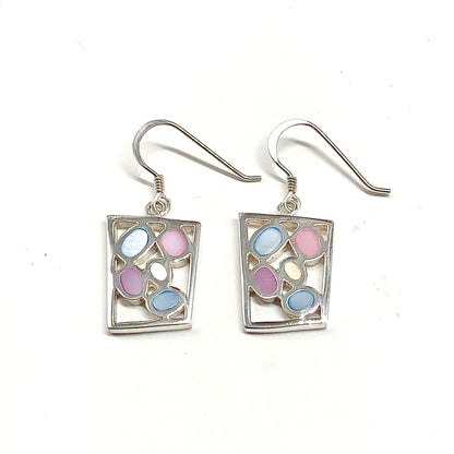 Baby Blue and Pink Modern Style Sterling Silver Earrings