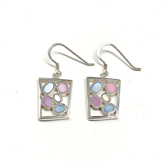 Baby Blue and Pink Modern Style Sterling Silver Earrings