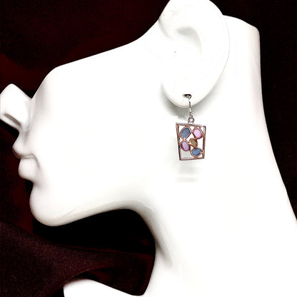 Womens Sterling Silver Dangle Earrings, Baby Blue Pink 925 Silver Geometric Design Earrings