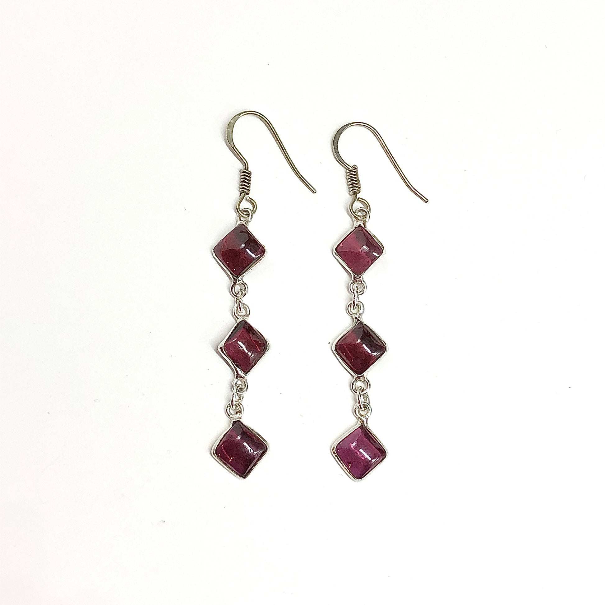 Garnet Stone Earrings, Sterling Silver Earrings, Handcrafted Kite cut Red Garnet 925 Silver Dangle Earrings