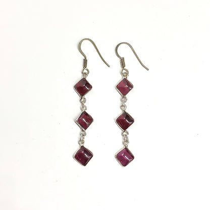 Garnet Stone Earrings, Sterling Silver Earrings, Handcrafted Kite cut Red Garnet 925 Silver Dangle Earrings