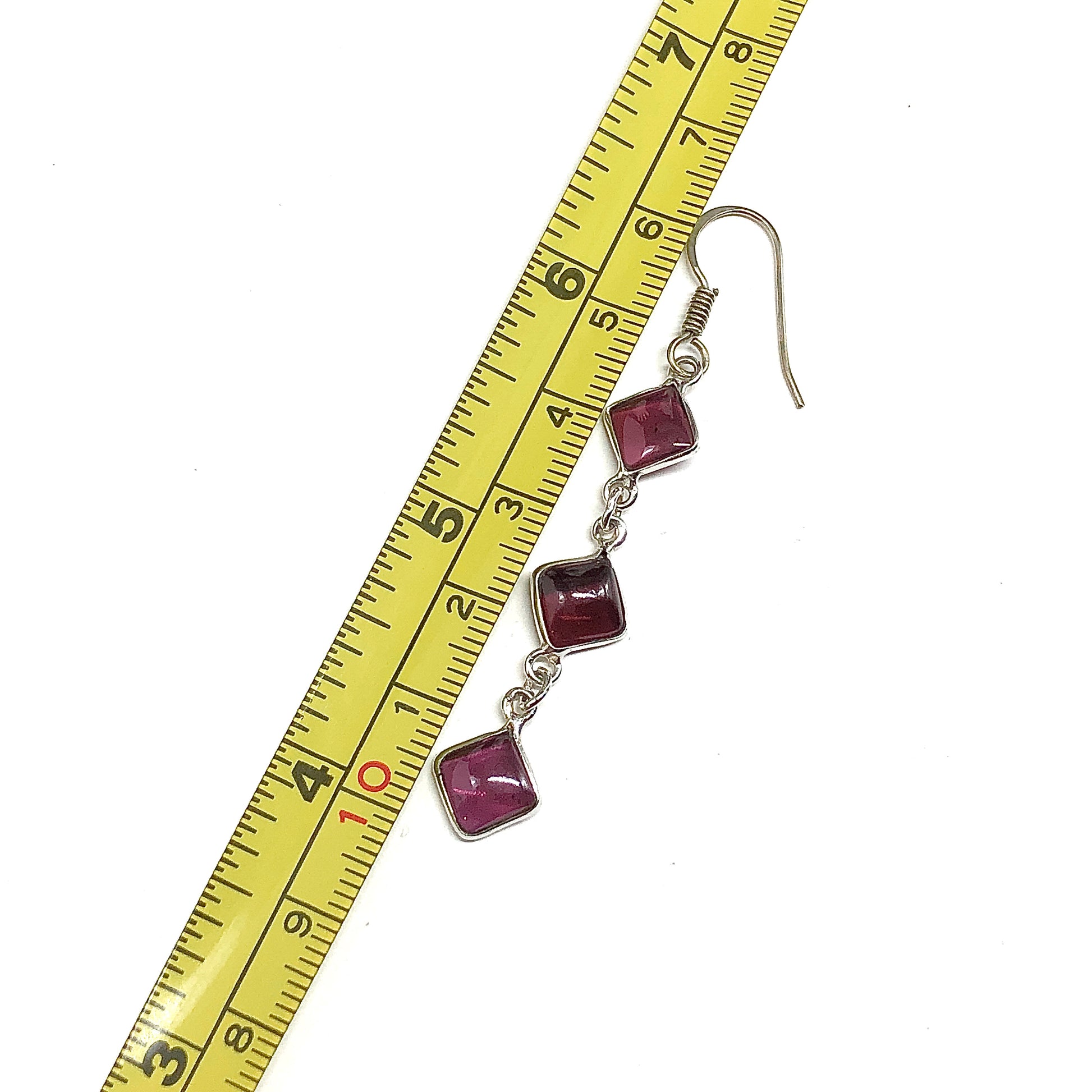 Long Sterling Silver Earrings, Red Garnet Stone Sterling Silver Dangle Earrings