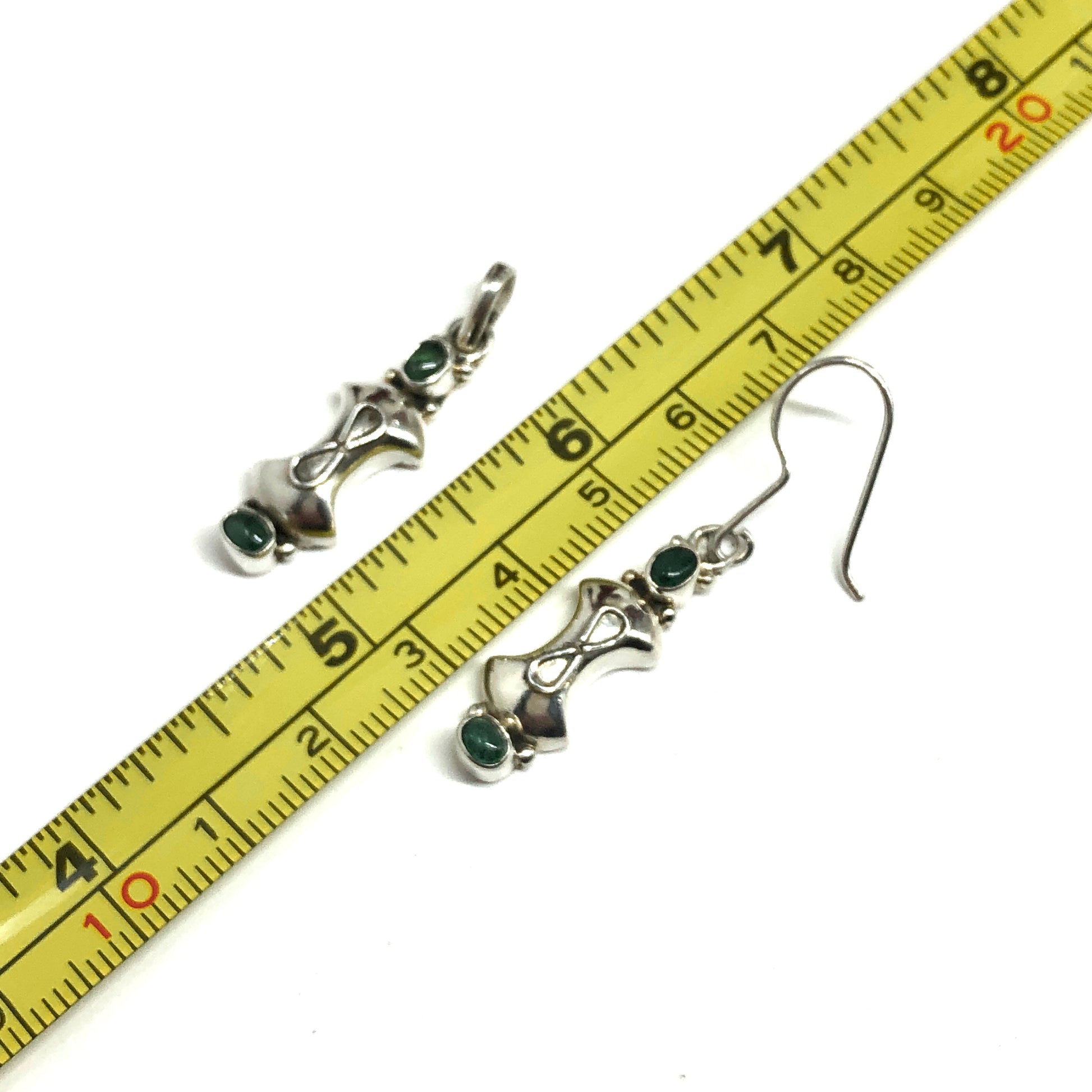 Sterling Silver Earrings, Handcrafted Matching Infinity Design 925 Silver Pendant