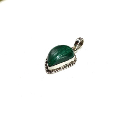 Sterling Silver Stone Pendant, Unique Asymmetrical Green Malachite Pendant