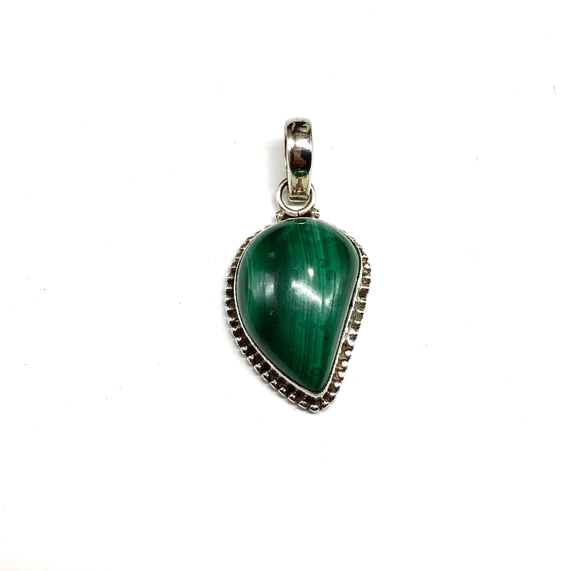 Sterling Silver Pendant, Unique Asymmetrical Green Malachite Stone Pendant