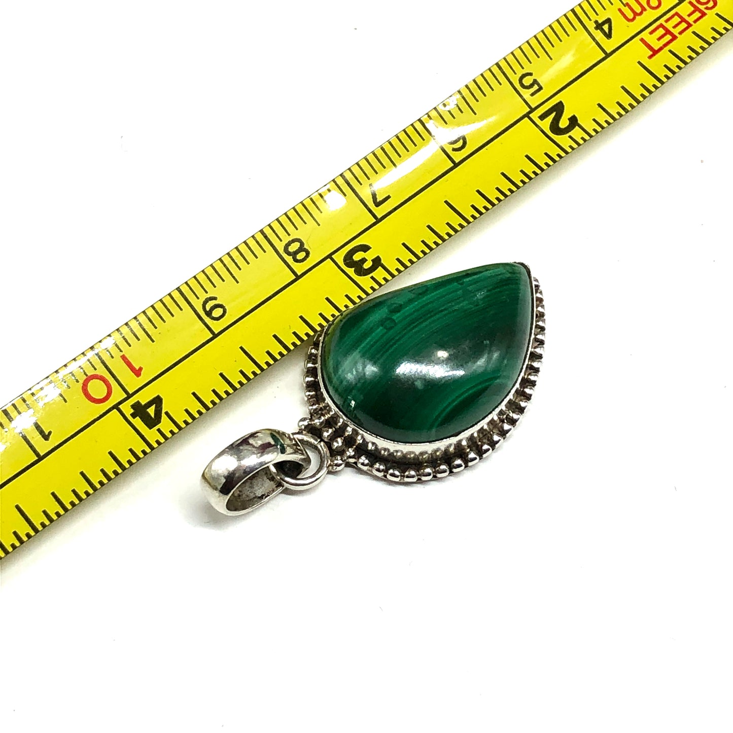 Sterling Silver Pendant, Unique Asymmetrical Green Malachite Stone Pendant