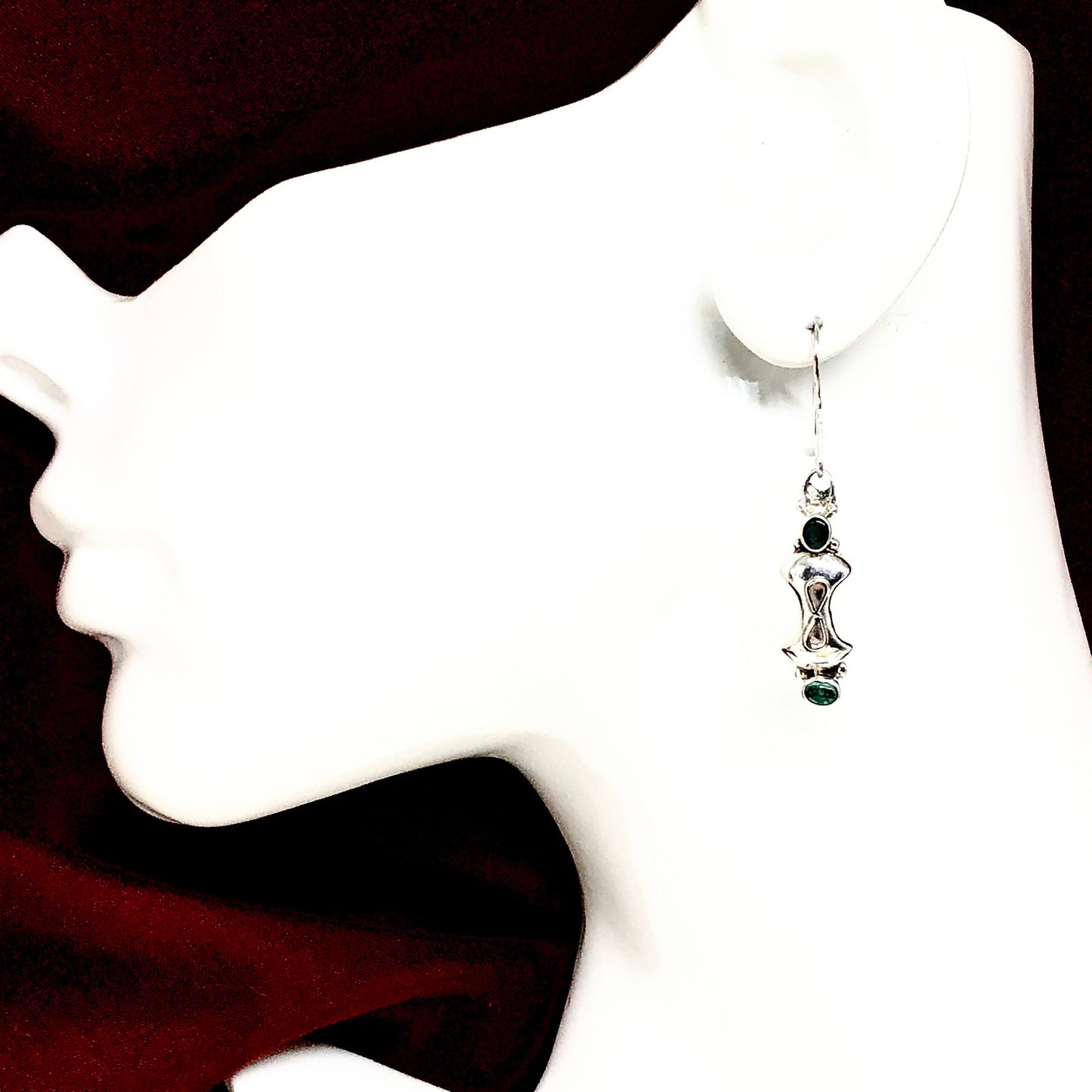 Sterling Silver Emerald Earrings, Handcrafted Matching Infinity Design 925 Silver Pendant