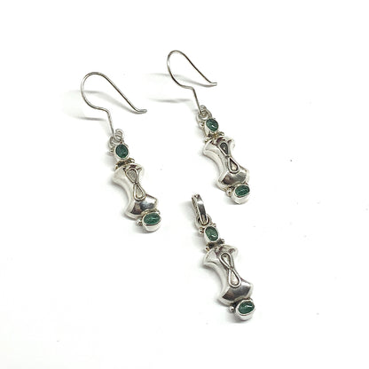 Sterling Silver Emerald Earrings, Matching Infinity Design 925 Silver Pendant