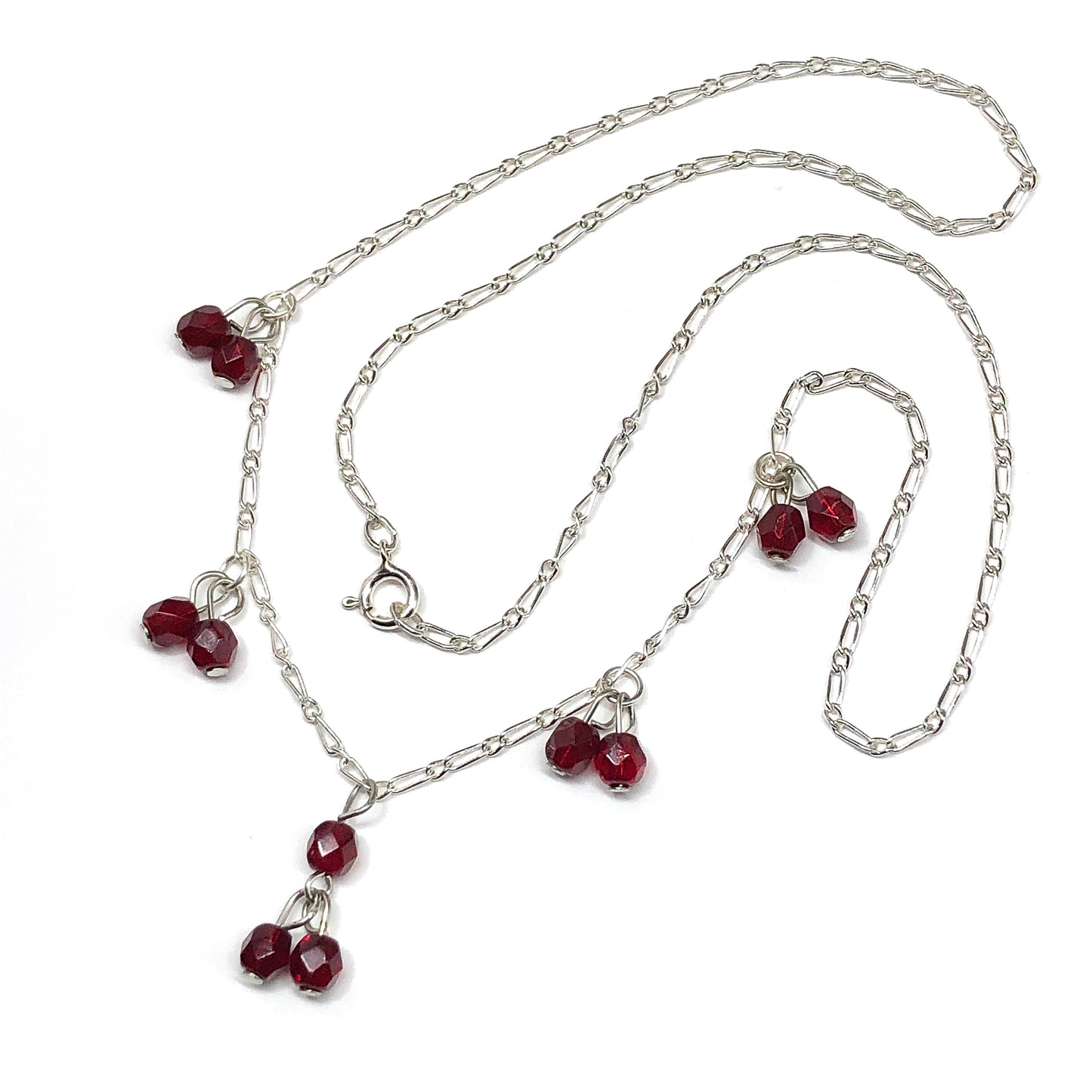 Seductive Sterling Silver Necklace, 16 1/4in - Sultry Red Crystal Paperclip Chain Festoon Necklace