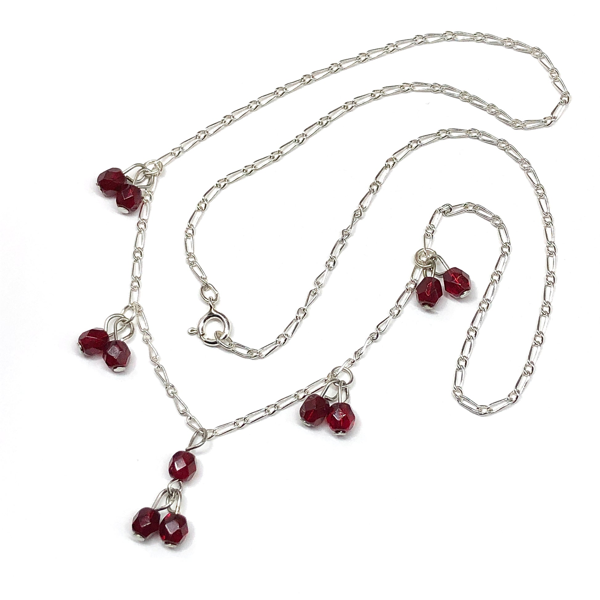 Seductive Sterling Silver Necklace, 16 1/4in - Sultry Red Crystal Paperclip Chain Festoon Necklace