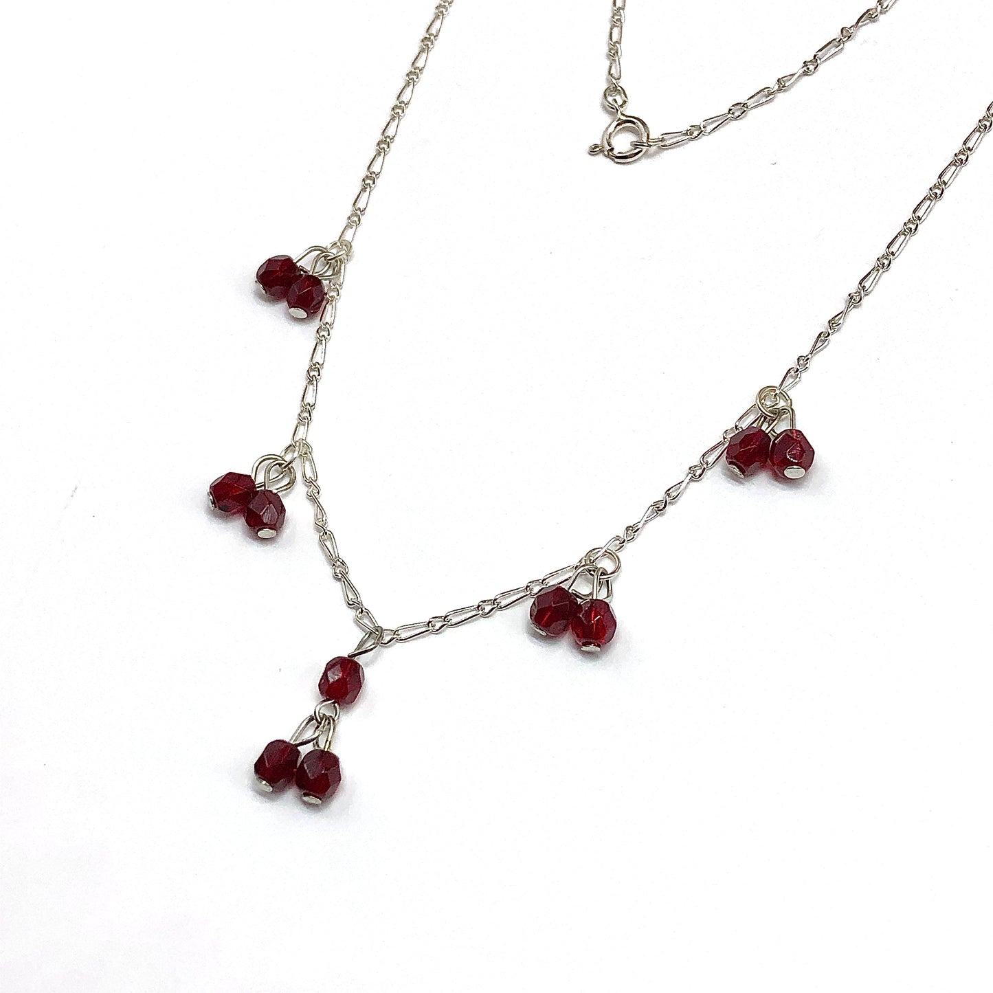 Sterling Silver Choker Necklace, Sexy Red Crystal Paperclip Chain Festoon Necklace
