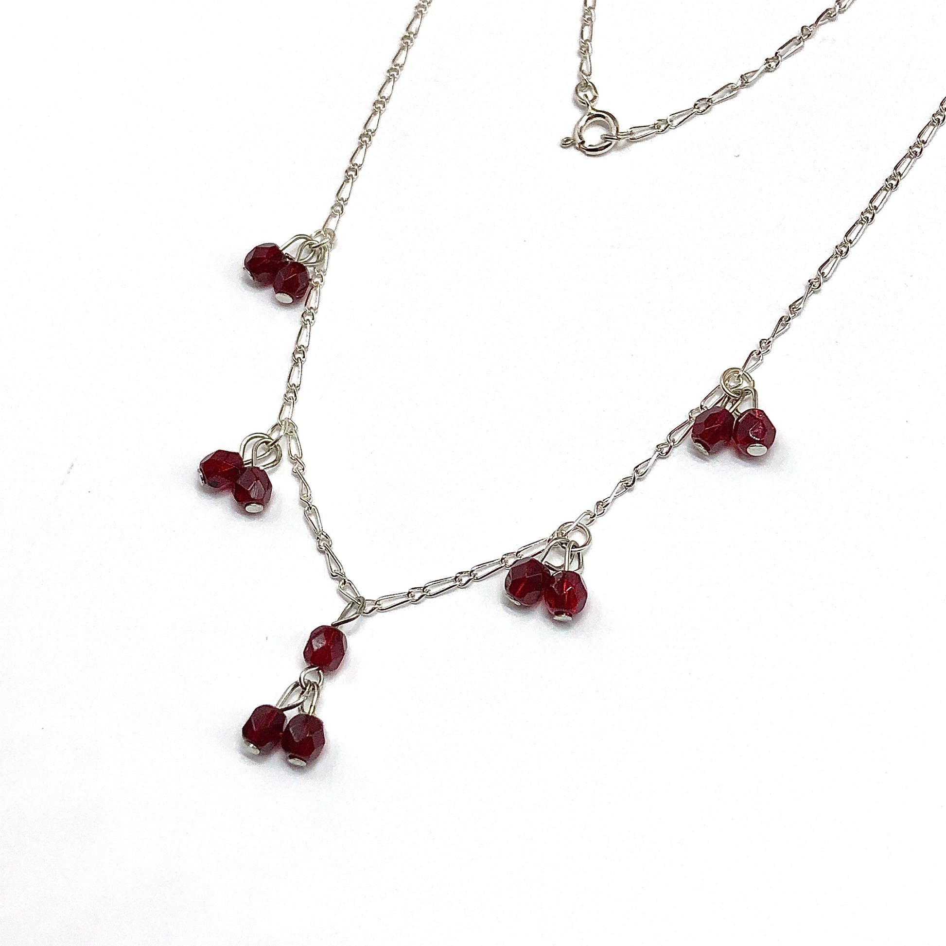 Sterling Silver Choker Necklace, Sexy Red Crystal Paperclip Chain Festoon Necklace