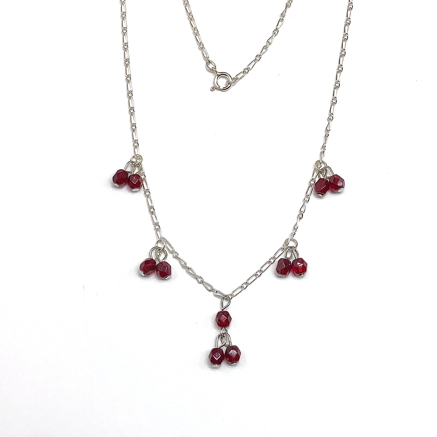 Seductive Sterling Silver Choker Necklace, Sultry Red Crystal Paperclip Chain Festoon Necklace
