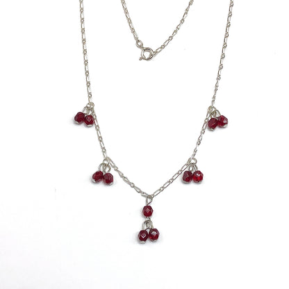 Seductive Sterling Silver Choker Necklace, Sultry Red Crystal Paperclip Chain Festoon Necklace