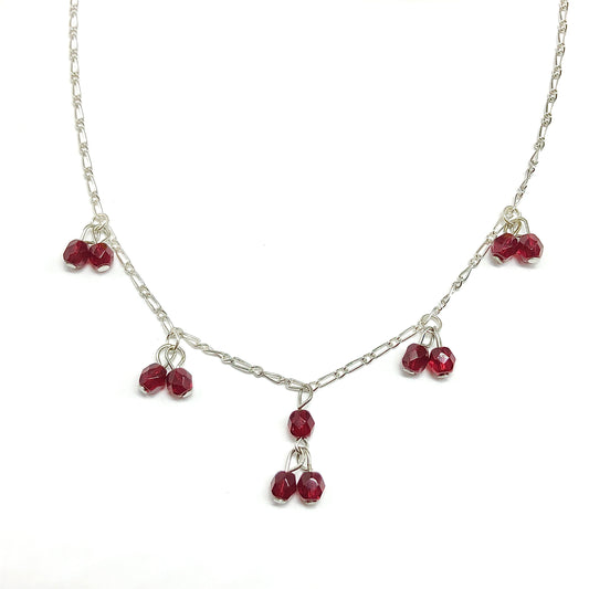 16in Deep Red Crystal Sterling Silver Festoon Necklace