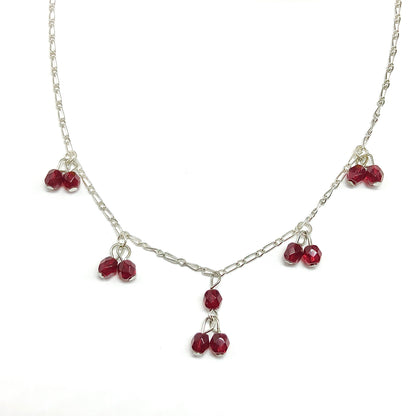 Sterling Silver Choker Necklace, Sexy Red Crystal Paperclip Chain Bead Necklace