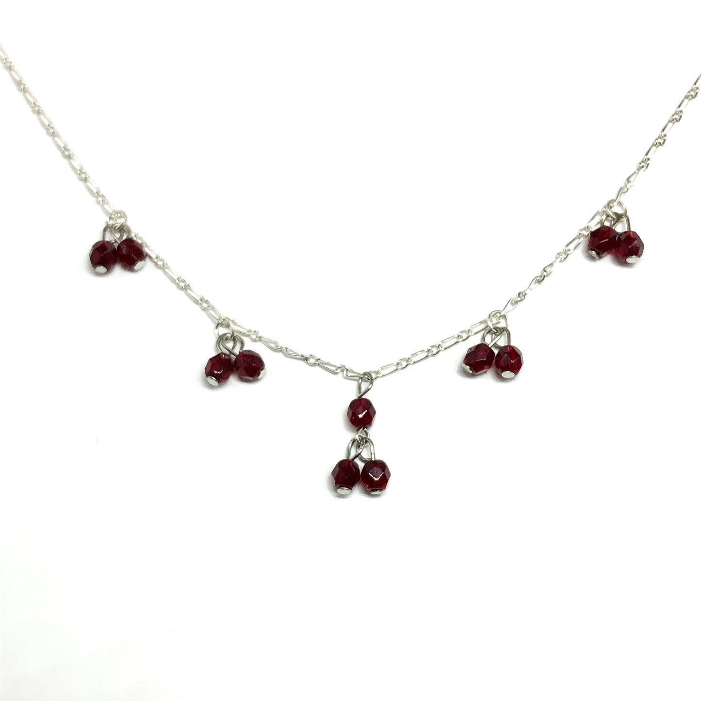 Seductive Sterling Silver Necklace, Sultry Red Crystal Paperclip Chain Bead Necklace