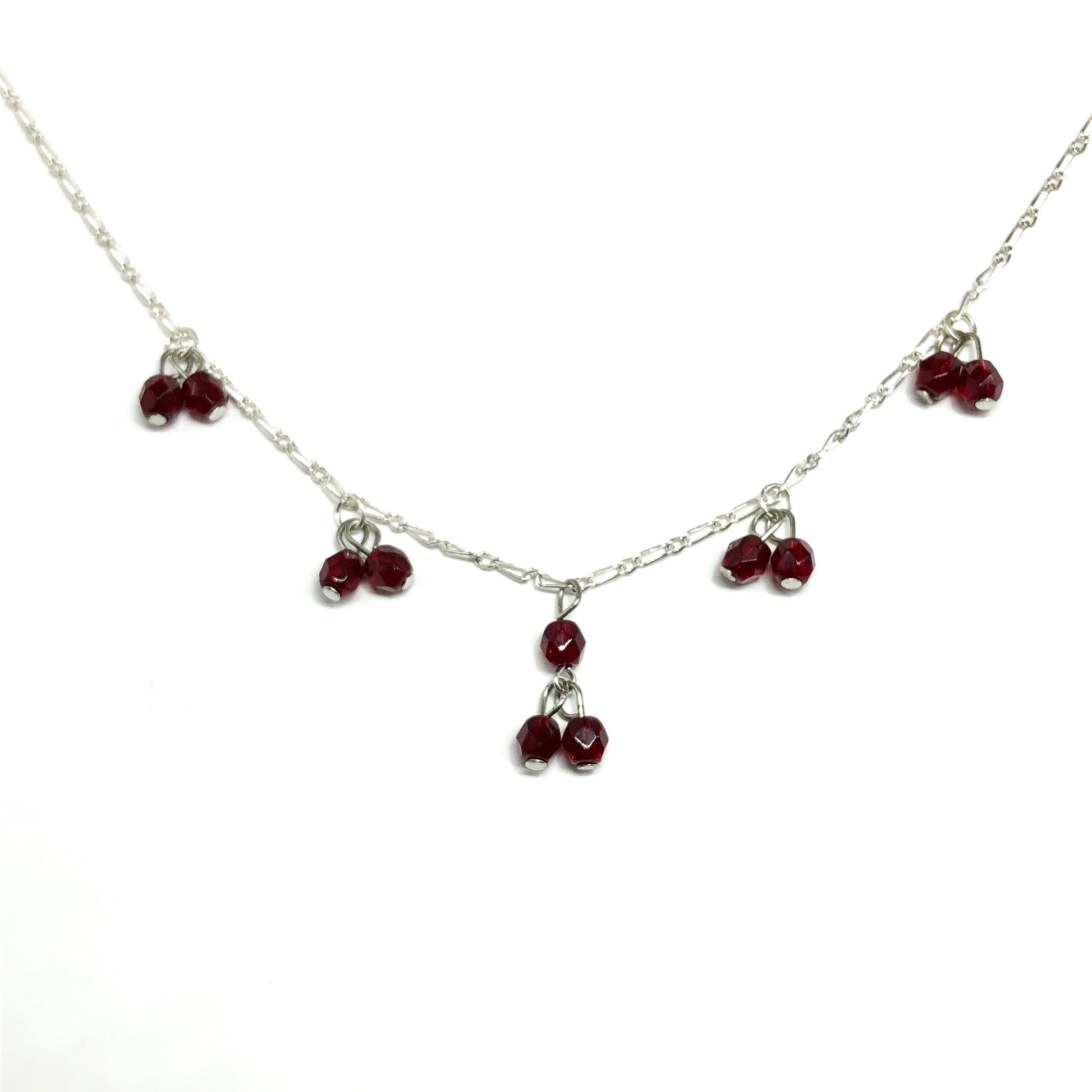 Seductive Sterling Silver Necklace, Sultry Red Crystal Paperclip Chain Bead Necklace
