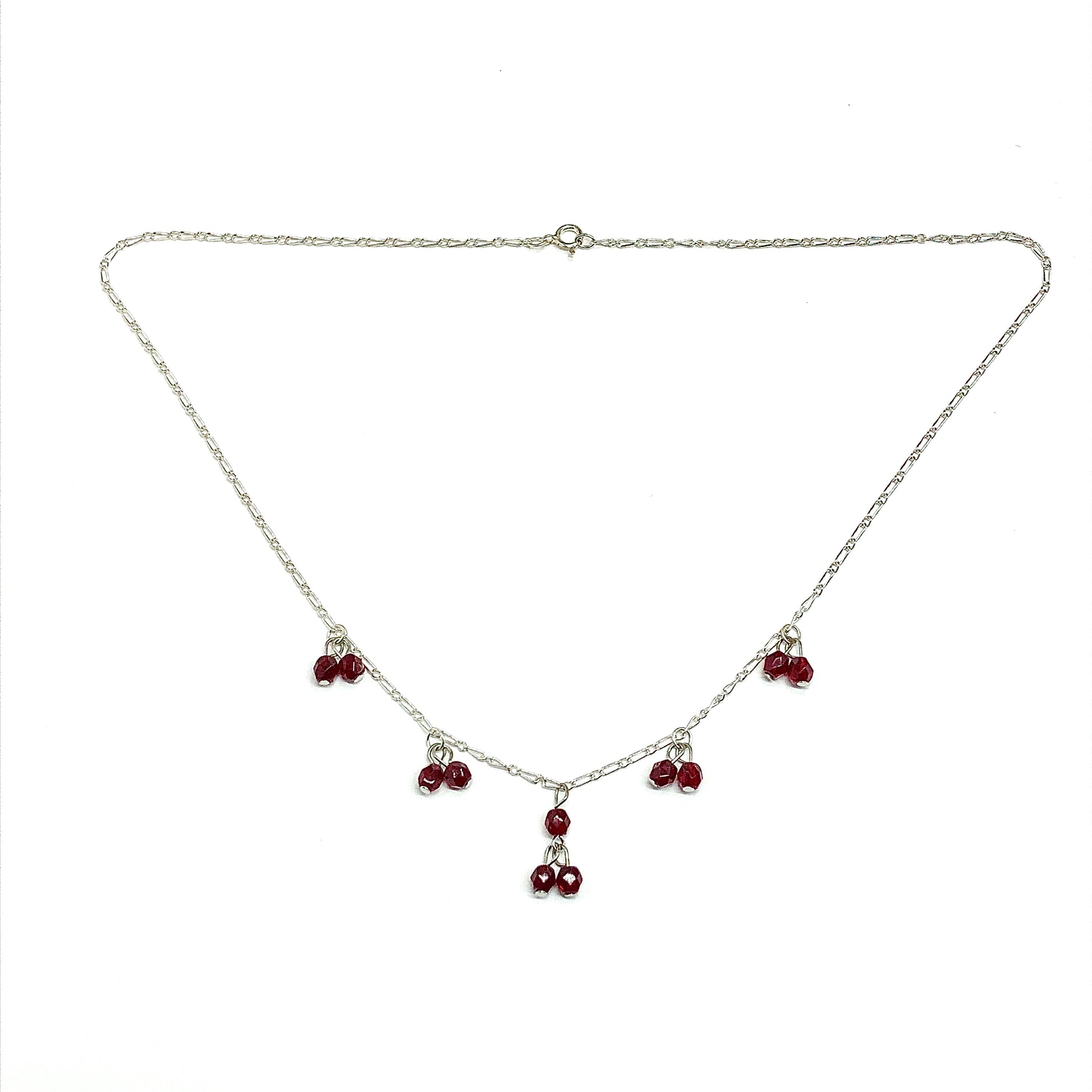 925 Sterling Silver Necklace, 16 1/4in - Sultry Red Crystal Paperclip Chain Festoon Necklace