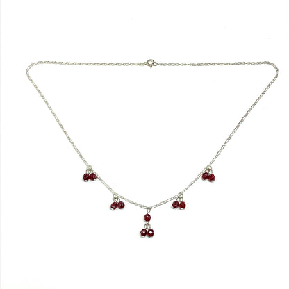 925 Sterling Silver Necklace, 16 1/4in - Sultry Red Crystal Paperclip Chain Festoon Necklace