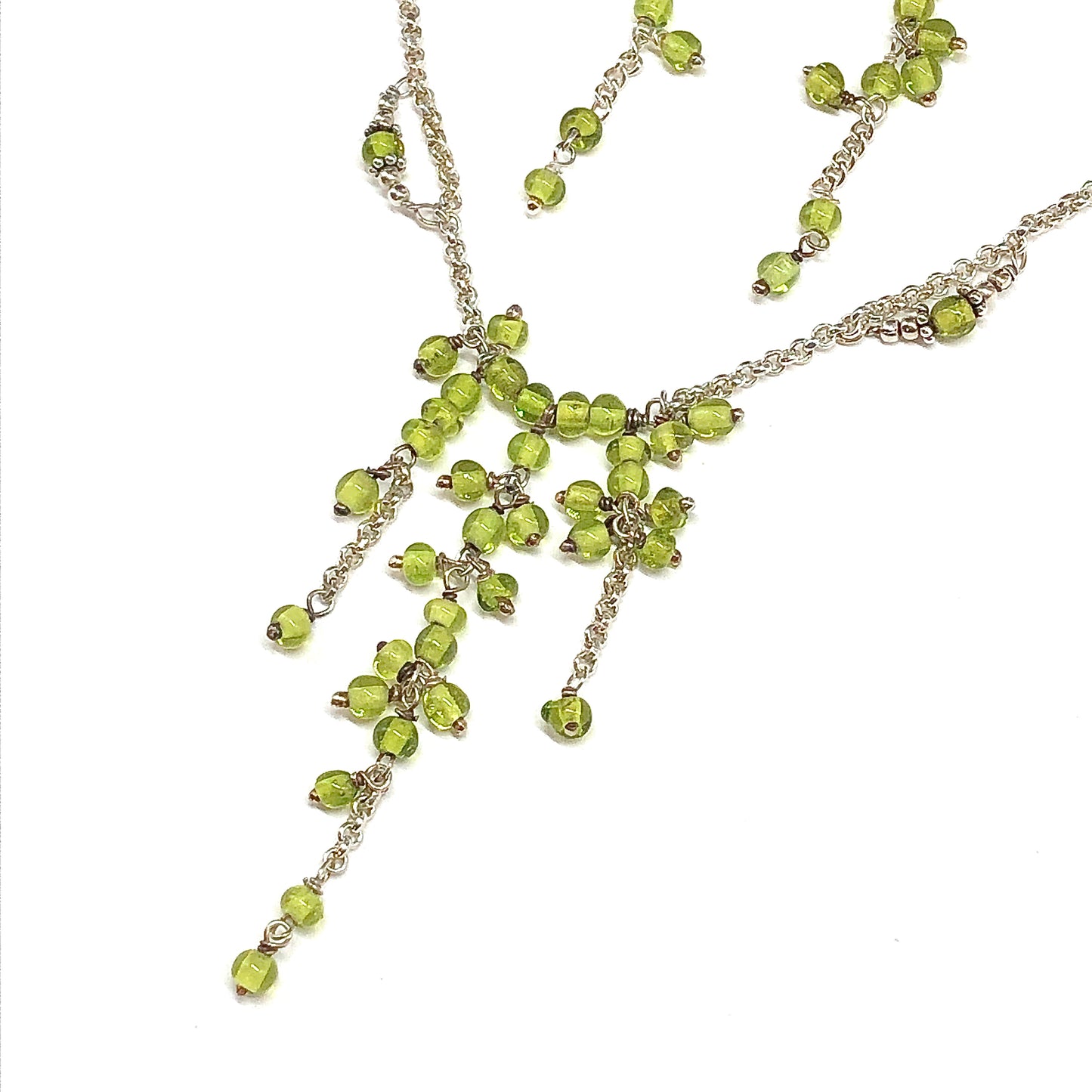 Sterling Silver Rolo Chain Necklace + Earrings, Stylish Spring Green  Beaded Stone Necklace
