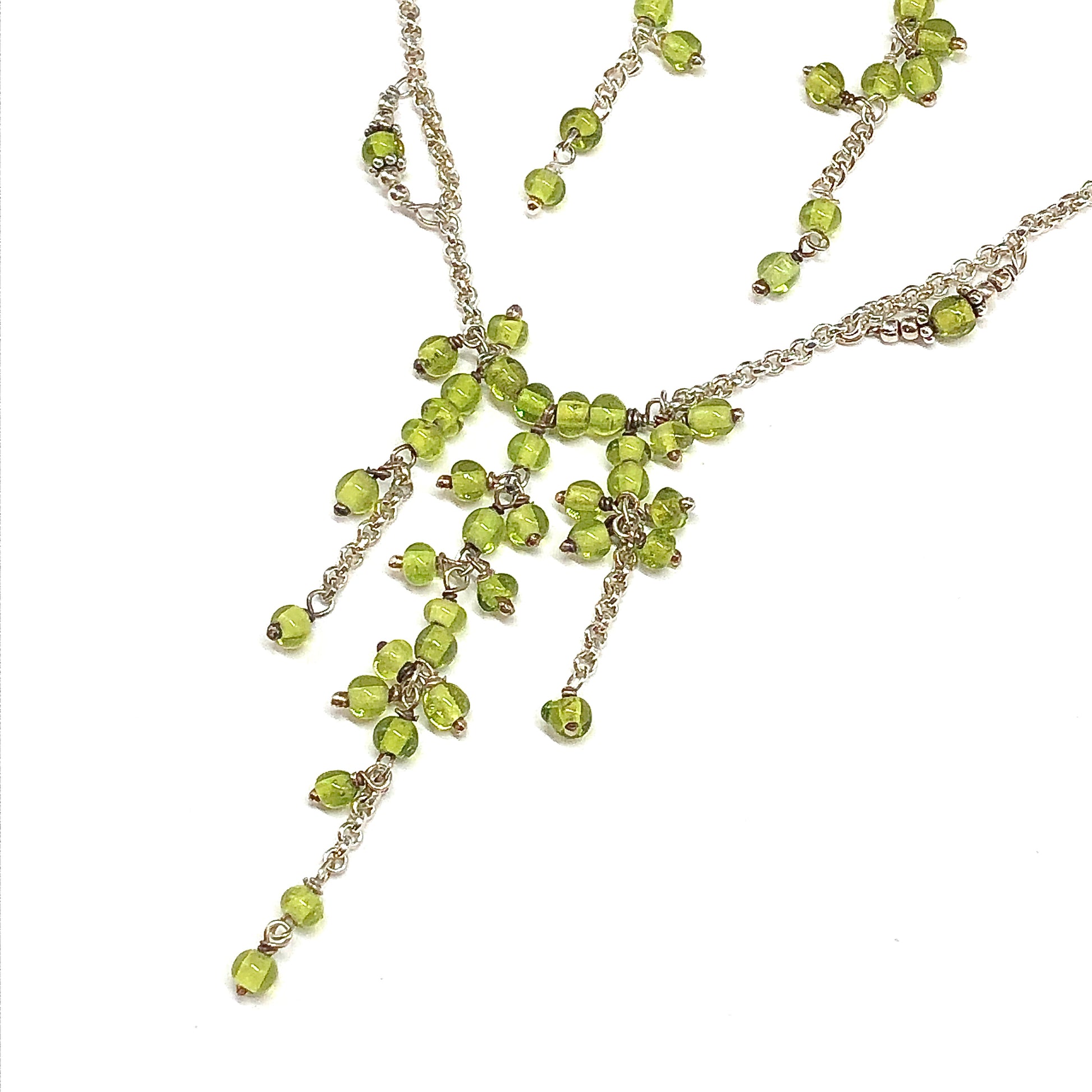 Sterling Silver Rolo Chain Necklace + Earrings, Stylish Spring Green  Beaded Stone Necklace