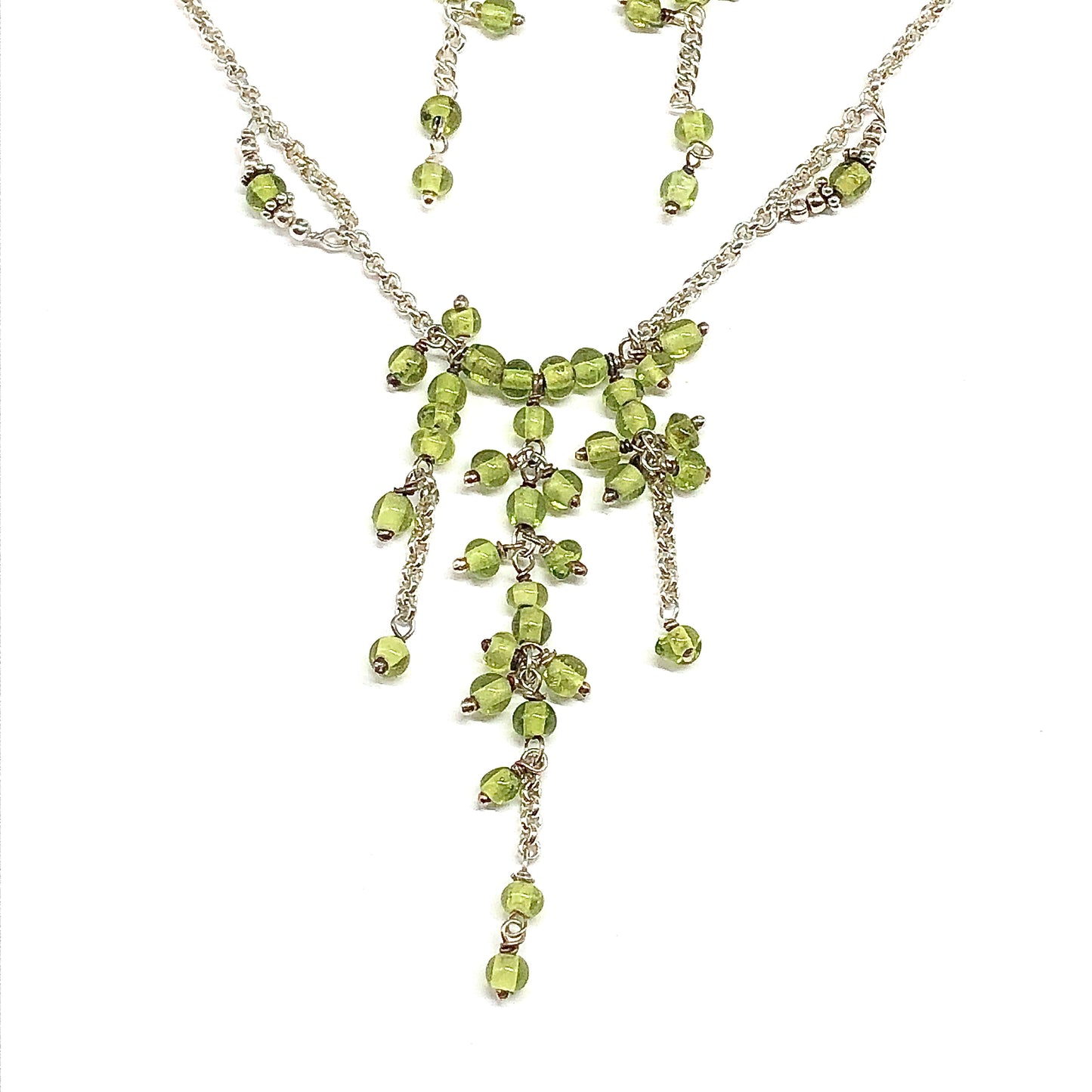 Matching Beaded Sterling Silver Necklace + Earrings set in Spring Green