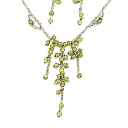 Matching Beaded Sterling Silver Necklace + Earrings set in Spring Green