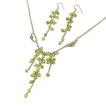 Sterling Silver Beaded Y-Necklace + Dangle Earrings, Stylish Spring Green matching jewelry set