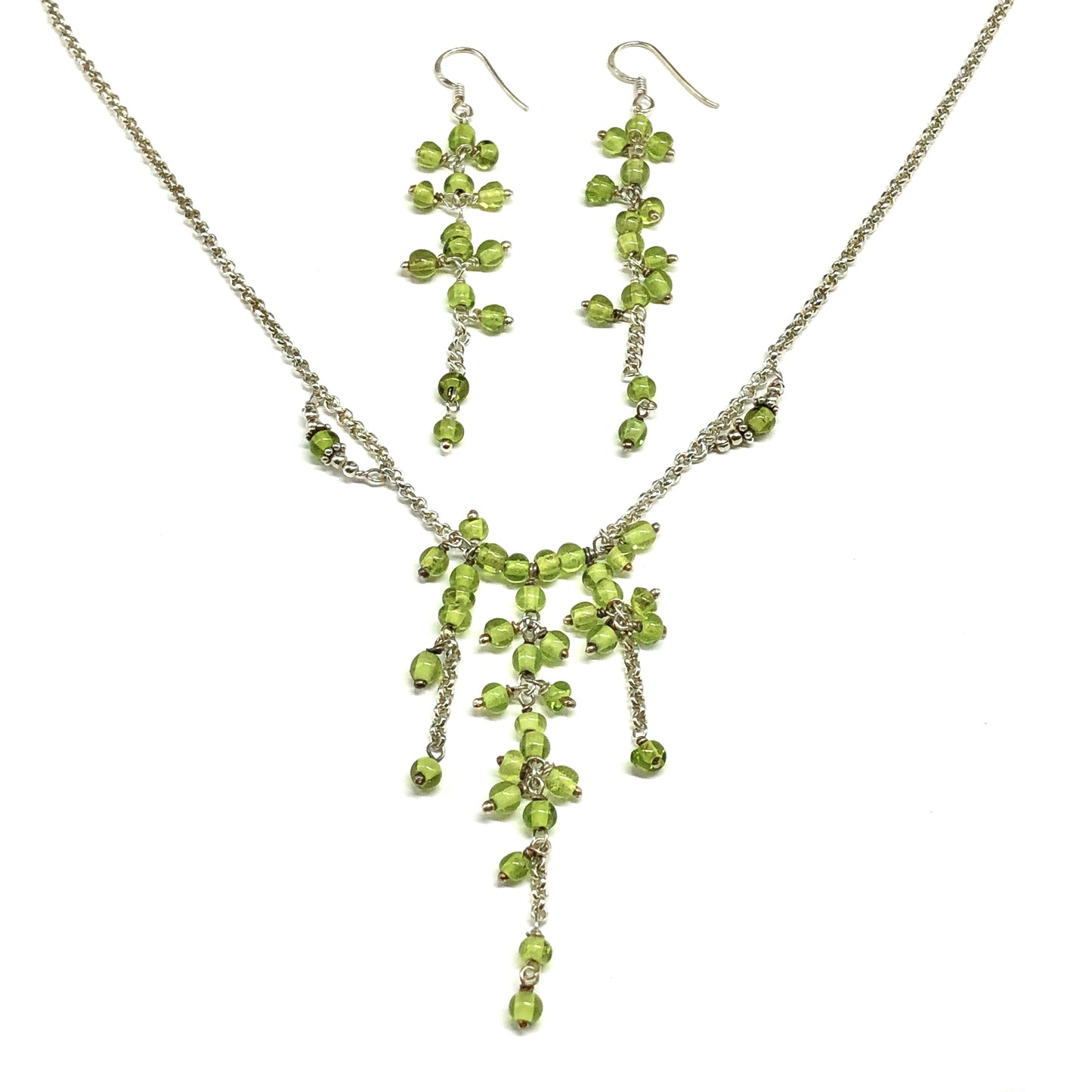 Matching Beaded Sterling Silver Necklace + Earrings set in Spring Green