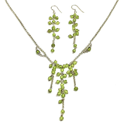 Matching Beaded Sterling Silver Necklace + Earrings set in Spring Green