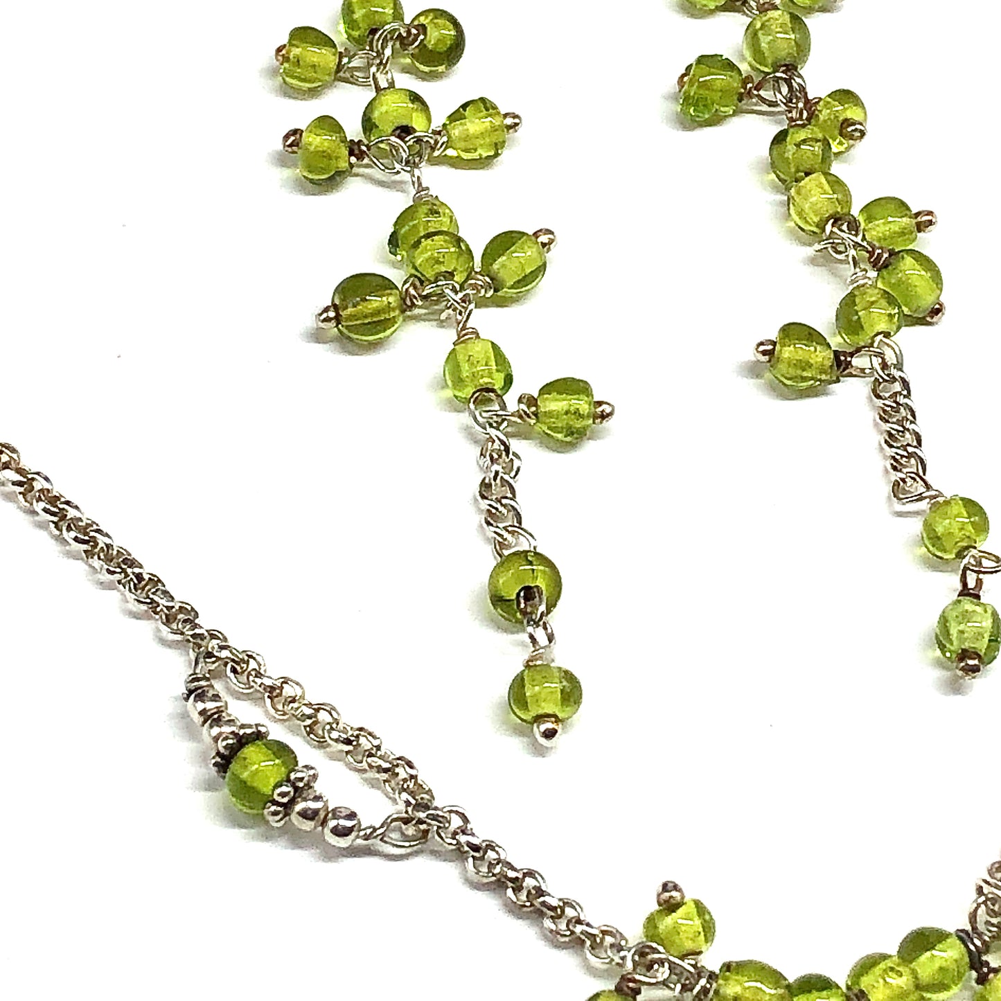 Matching Beaded Sterling Silver Necklace + Earrings set in Spring Green