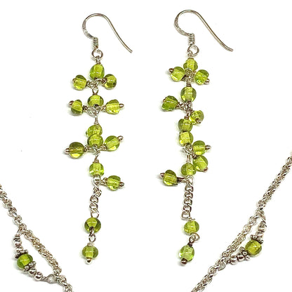 Sterling Silver Rolo Chain Necklace + Earrings, Stylish Spring Green Tassel Necklace