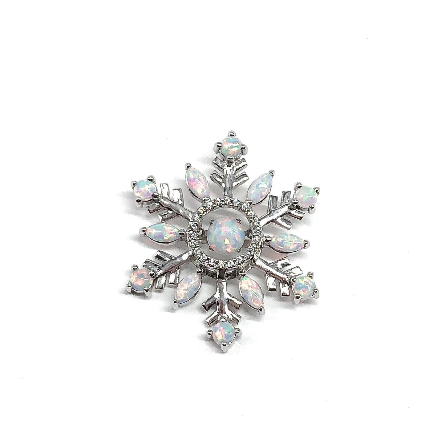 Opal Pendant, Women's Sterling Silver Cz Halo Trembling Center Opal Gemstone Snowflake Star Pendant