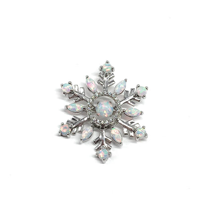 Opal Pendant, Women's Sterling Silver Cz Halo Trembling Center Opal Gemstone Snowflake Star Pendant