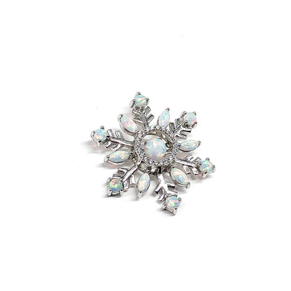 Blingschlingers Jewelry - Opal Pendant, Women's Sterling Silver Cz Halo Trembling Center Opal Gemstone Snowflake Star Pendant