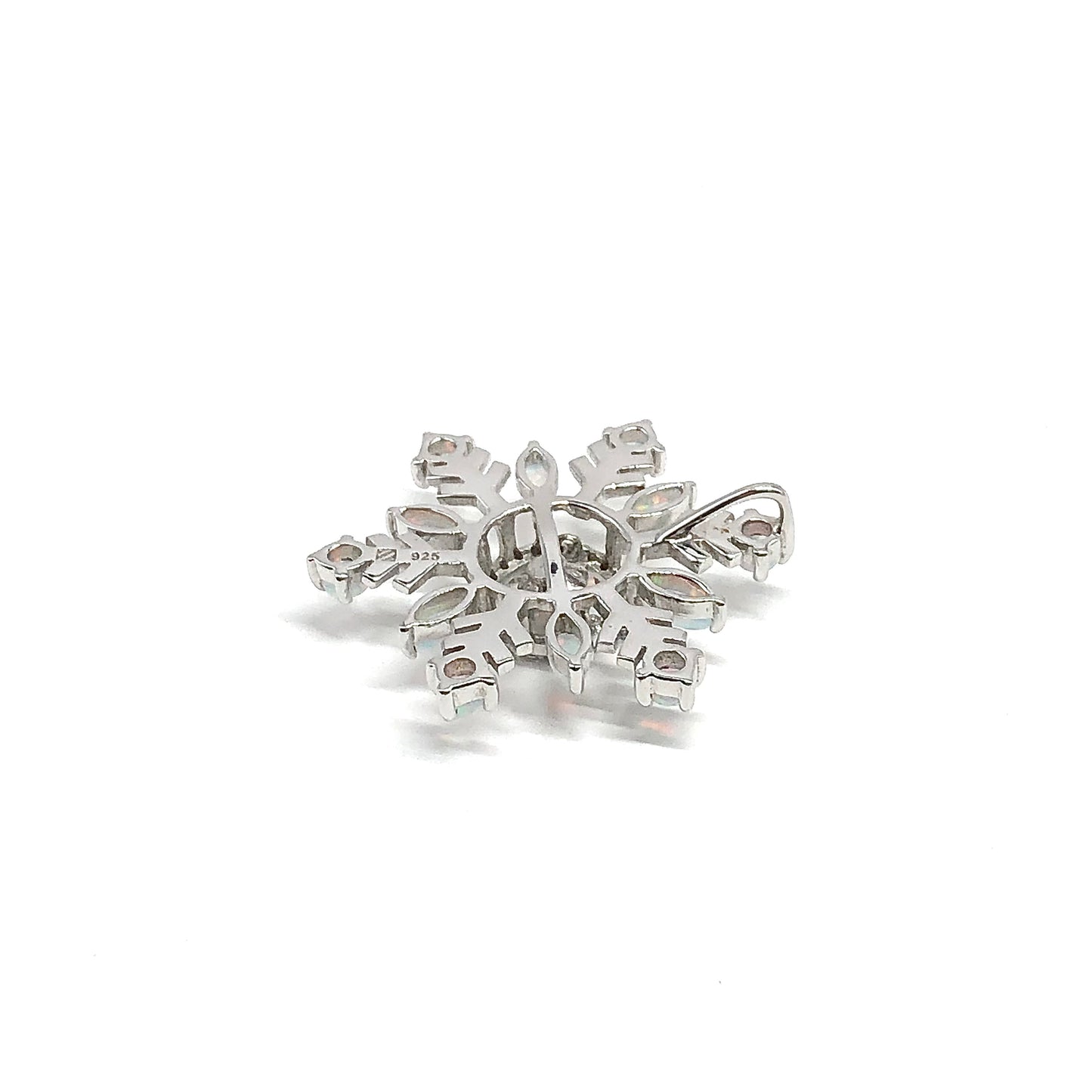 Sterling Silver Cz Halo Trembling Center Opal Gemstone Snowflake Pendant