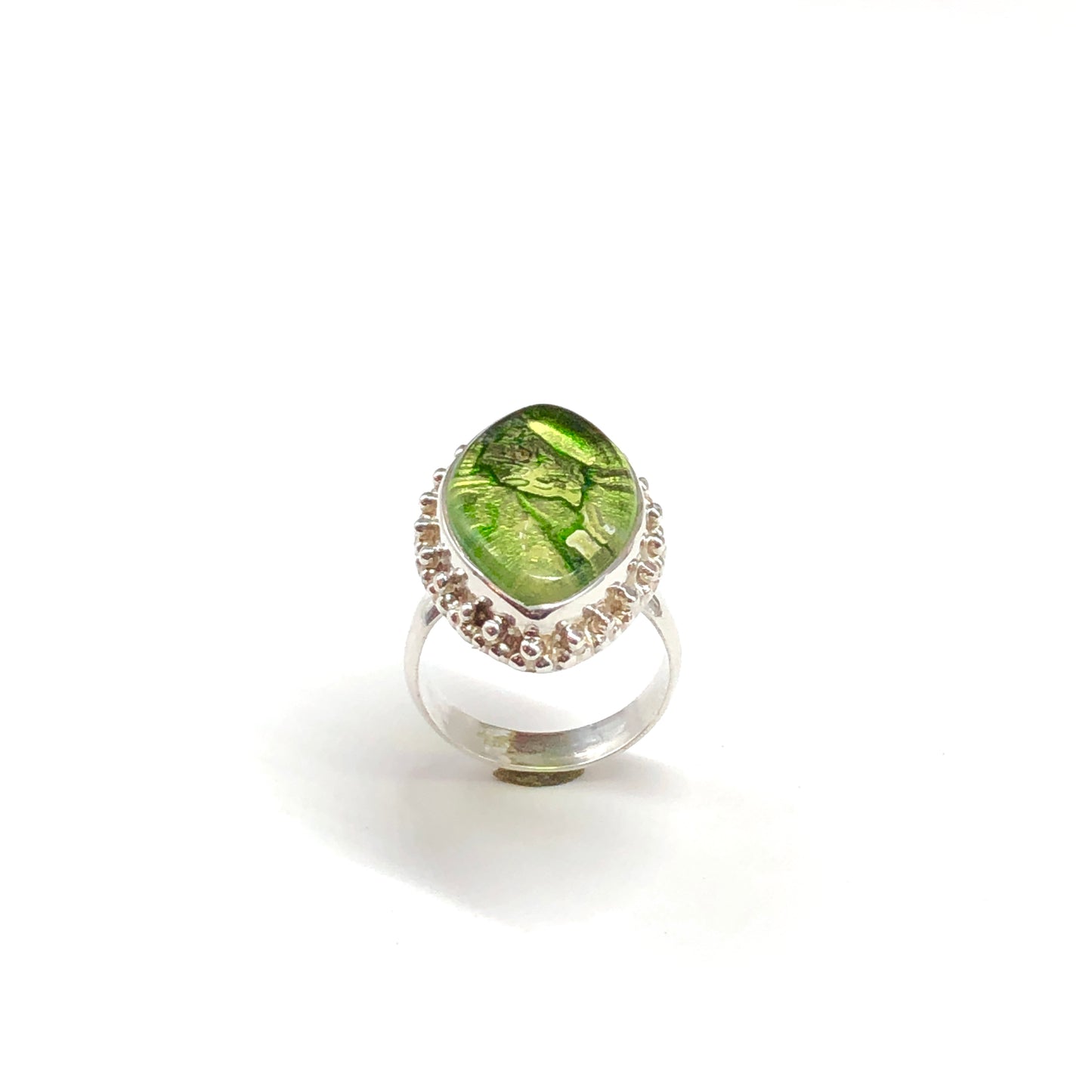 Dichroic Lemon & Lime Sterling Silver Ring sz7.25