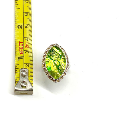 Dichroic Lemon & Lime Sterling Silver Ring sz7.25
