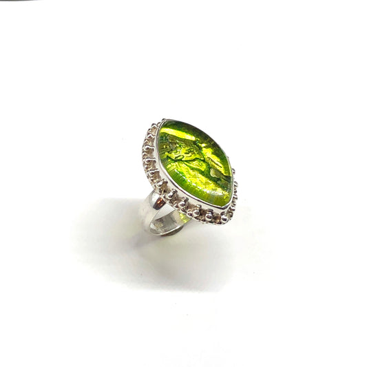 Silver rings online | Unique Dichroic Lemon & Lime Sterling Silver Ring sz7.25