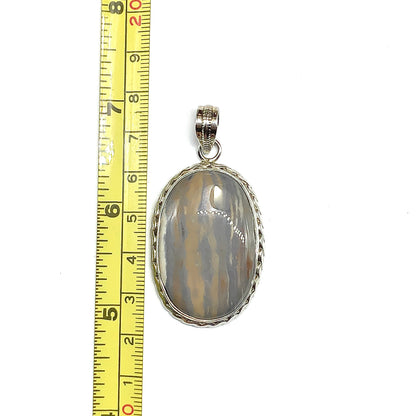 Sterling Silver Pendant, Unisex Style Tree Bark Camo color Agate 925 Silver Pendant