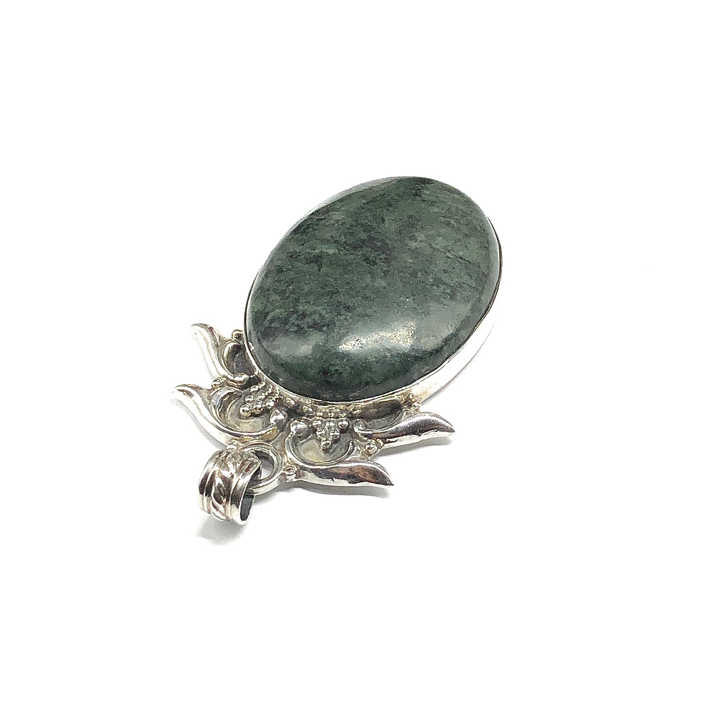 Big Oval Green Stone Sterling Silver Pendant