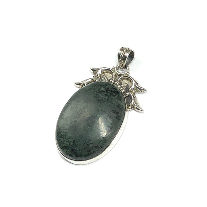 Big Oval Green Stone Sterling Silver Pendant